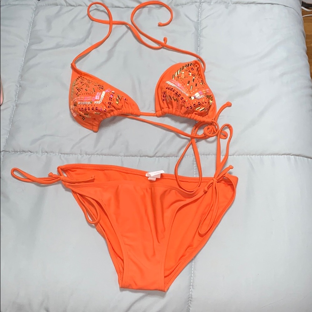 Orange rhinestone swimsuit
